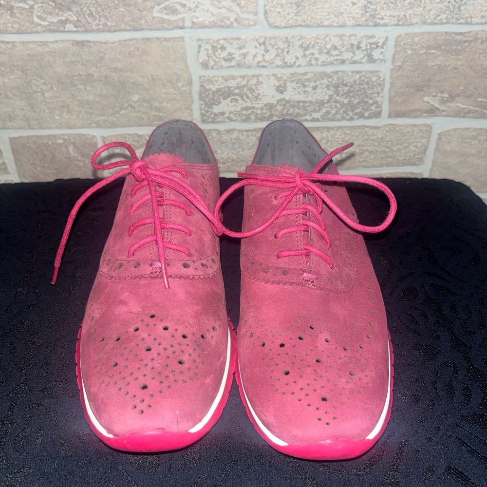 Cole Haan Women's Pink Suede Lace-Up Loafers size 7.5